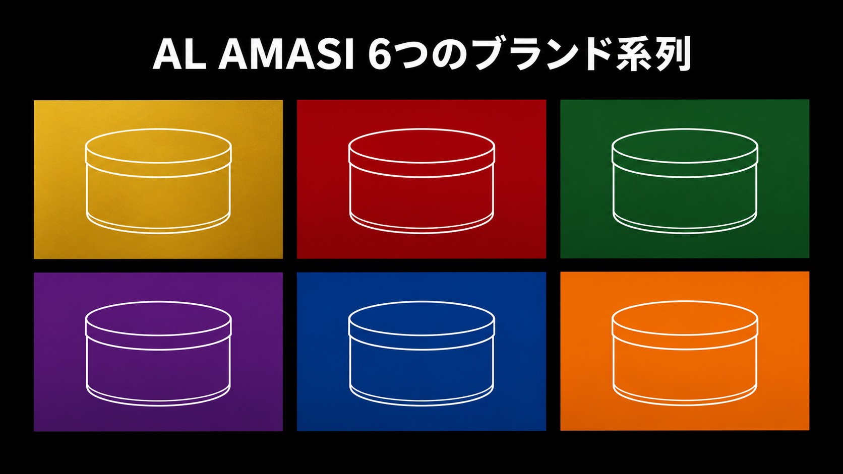 AL AMASIの6つのブランド系列を示す6色のパネル図解